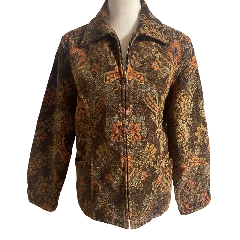 Vintage 90s Flashback Floral Paisley Chenille Tapestry Jacket Women's M